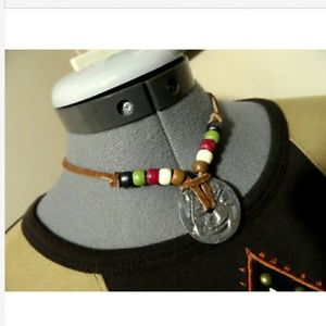 Vintage WESTERN Leather Beaded Choker Necklace
